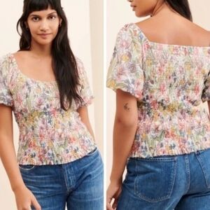 Anthropologie Aurelia Smocked Top in Multi-color Floral